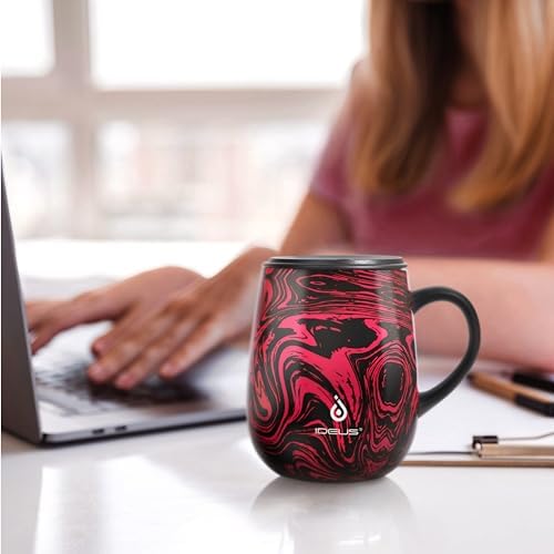 Ideus 16 oz Insulated Coffee Mug with Lid and Handle (Red Zebra 1.0)