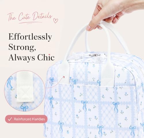 LOVELYWIND Lunch Box for Women, Insulated Lunch Bag, Blue Checkered Tote