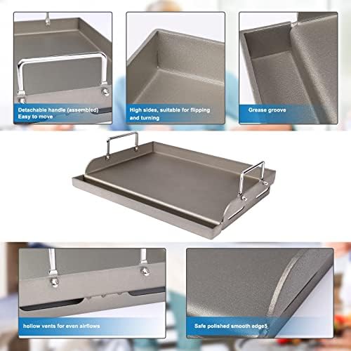 17" Flat Top Griddle for Gas Grill, Cast Iron Grill Plate Insert 17x13 Inch Griddle Cooking Plate Compatible with Weber Charbroil Camp Chef for Outdoor BBQ