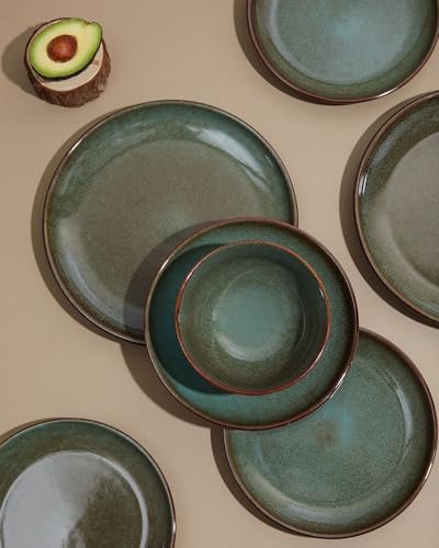 Pokini Stoneware Dinnerware Sets for 4, 16pcs Plates and Bowls Sets Dishes
