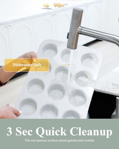 Nonstick Ceramic 12 Cup Muffin Pan, Cupcake Pan for Baking, Non-Toxic Muffin tin, Ceramic Coating, PTFE & PFOA Free, Oven Safe 550°F, Aluminized Steel (Yellow)