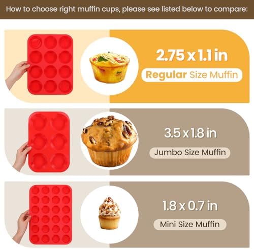 CAKETIME 12 Cups Silicone Muffin Pans for Baking - Regular Size Cupcake Pan Muffin Tin for Baking Nonstick Food Grade Silicone Molds