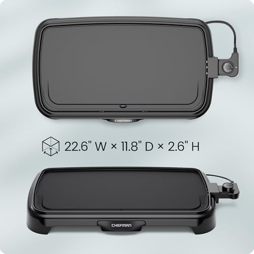 Chefman XL Electric Griddle with Removable Temperature Control, Immersible Flat Top Grill, Burger, Eggs, Pancake Griddle, Nonstick Extra Large Cooking Surface, Slide Out Drip Tray, 10 x 20 Inch