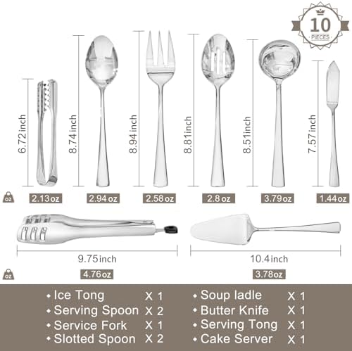 KINGSTONE 10 Piece 18/10 Serving Utensils Set, Stainless Steel Serving Set