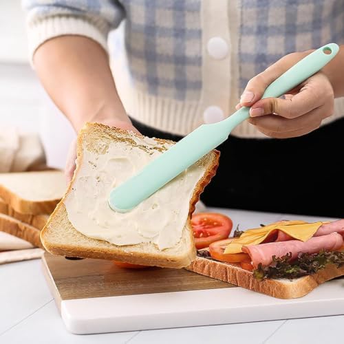 7 Pcs Silicone Jar Spatula Set, Sourdough Spatula, Long Handle Thin Spatulas for Baking, Cake Icing, Butter Cream Spreading, Jam Scraping (Purple, Pink, Green, Yellow, Orange, Cyan, Black)