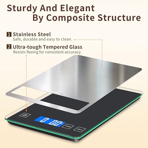 Food Scale, 33lb Kitchen Scale with 1g Precision, for Cooking, Black
