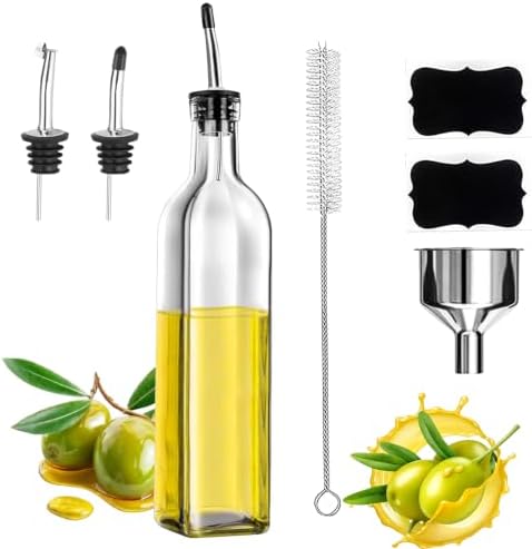 Showvigor Olive Oil Dispenser, 1 Pack 17oz/500ml Square Tall Glass Bottle