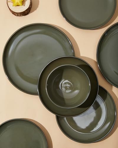 Pokini Stoneware Dinnerware Sets for 8, 24pcs Plates and Bowls Sets Dishes