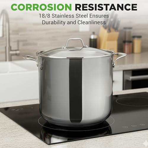 NutriChef 19 Qt Stock Pot with Lid | Stainless Steel Induction Cookware