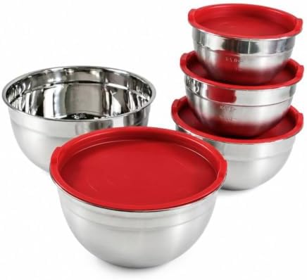 Stainless Steel Mixing Bowl Set with Lids, 5PCS Kitchen Food Prep Bowls