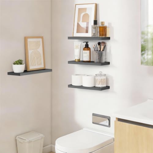 BAYKA Grey Floating Shelves 15.7in, Set of 3, Wall Mounted for Wall Decor