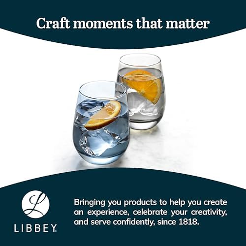 Libbey 231SM Stemless Wine Glasses Set of 12, Moonstone Grey, Restaurant Quality Red and White Wine Glasses, Drinking Glasses Set for Large Gatherings