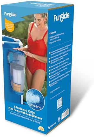 Funsicle FiltraBoost 1200S Pool Pump with AutoSkimmer, 2-in-1 Filter Pump & Skimmer, 1200 GPH, Includes Type C Filter Cartridge & GFCI Plug
