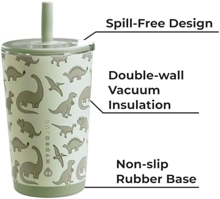 HydroJug Everyday Tumbler 14 oz, Ceramic-Lined Straw Cup, Dinosaur