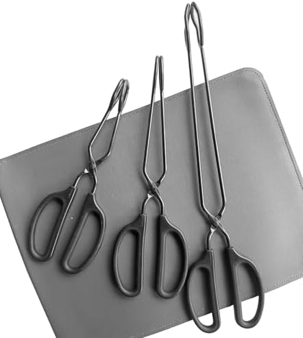 HINMAY 10" 12" 16" Stainless Steel Kitchen Scissor Tongs Set, Set of 3