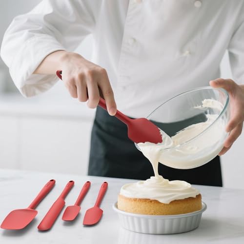 Coukre Silicone Spatula Set of 5,High Temperature Resistant, Food Grade Silicone, Dishwasher Safe, for Baking, Cooking (Pure Red)