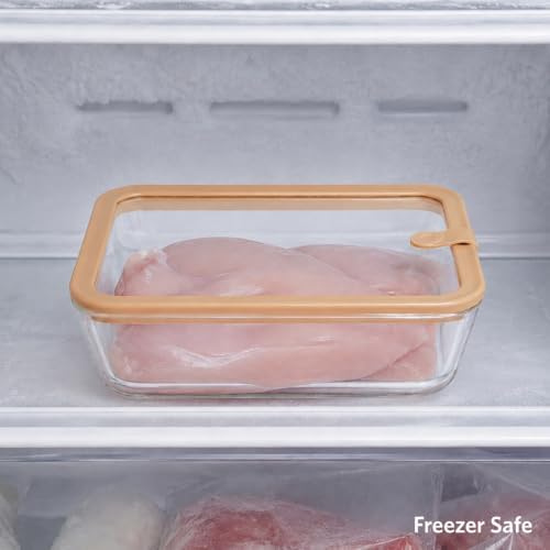 Glad Glass Food Storage Containers, Set of 3 - Airtight Vacuum Sealed Steam Vent Lids - Rectangular Borosilicate Glass Dishes with Ombre Green Lids - Assorted Sizes for Meal Prep & Leftovers, Brown