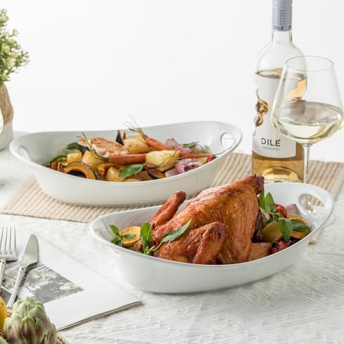 YHOSSEUN Large Serving Bowl with Handles, Oval Serving Platter Set of 2