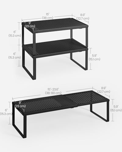 SONGMICS Spice Rack, Expandable Kitchen Countertop Shelf, Steel, Set of 2