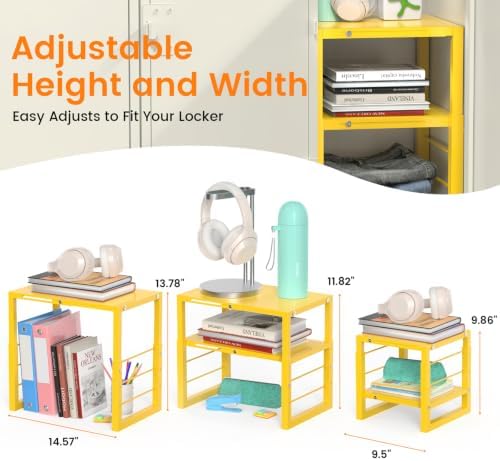 LIDTOP Locker Organizer Shelf Yellow, Metal Adjustable Width & Height Shelf