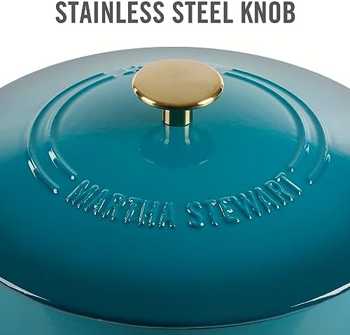 Martha Stewart Gatwick 7-Quart Enamel Cast Iron Dutch Oven – Emerald Ombre with Gold Knob – Durable Heavy-Duty Dutch Oven for Slow Cooking, Braising & Baking