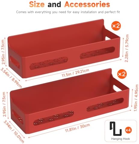 Sevenblue 4-Pack Magnetic Spice Rack for Refrigerator with Hooks, Red