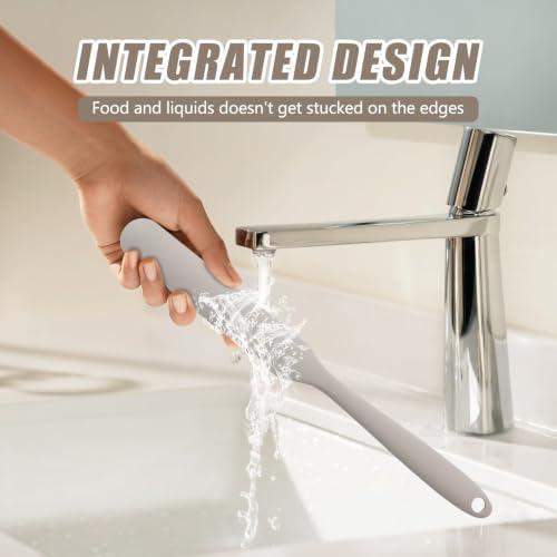 Silicone Jar Spatula,Non-Stick Heat Resistant Kitchen Thin Spatula,Sourdough Stirring Stick,Jam Spreader for Peanut Butter,Cake Cream Butter Spatulas for Scraping Icing Bread Cream (Grey)