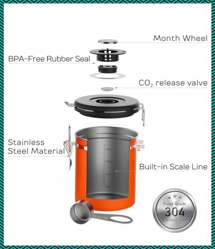 Coffee Gator Coffee Canister, 16oz Airtight Stainless Steel Container