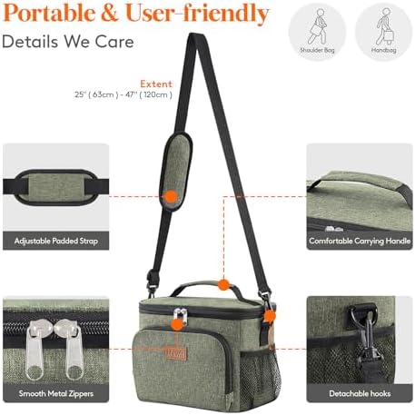 Lifewit Reusable Insulated Lunch Bag, Portable Cooler Freezable Soft Lunchbox Leakproof with Adjustable Shoulder Strap for Men Women Adult for Work Picnic or Travel, 9L 12 Can, Dark Green