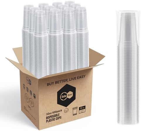Turbo Bee Disposable Clear Plastic Cups, 32 OZ, 600 Sets (No Lids)