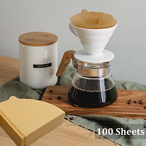 Cone Coffee Filters Size 02, 100 Count 1-4 Cups Unbleached V02 Disposable Coffee Filter Paper, Compatible with Conical Shaped Pour Over Coffee Dripper and Drip Coffee Maker