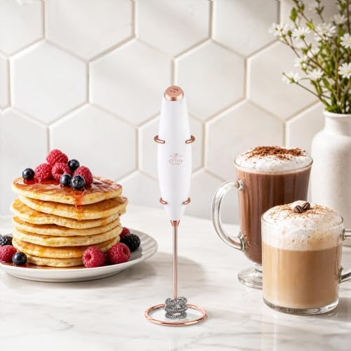 Zulay Kitchen Powerful Milk Frother Wand With Duracell Batteries - Ultra Fast Handheld Drink Mixer - Electric Whisk Foam Maker for Coffee, Lattes, Cappuccino & Matcha - Triple Whisk - Black