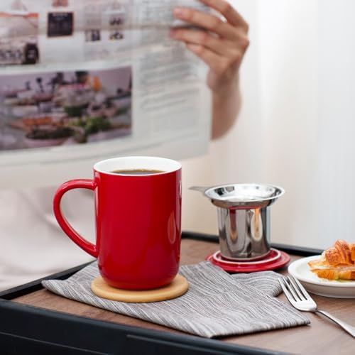 CEEFU 16oz Porcelain Tea Mug with Infuser, Lid and Coaster
