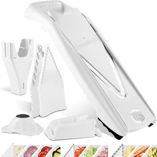 Mandoline Food Slicer Börner V5 (Profi Set) by Reston Lloyd • V-Slicer with 4 Inserts, Docking Station & Food Holder • Made in Germany • Fruit & Vegetable Chopper • Multiple Settings • Color: White