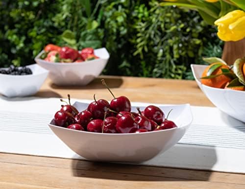 4 Pack Disposable White Plastic Party Bowls, Square Serving Bowls 32oz