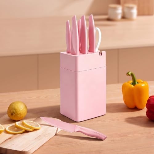 Pink Knife Set,7-Piece Kitchen Knife Block Set, Kitchen Knife Set