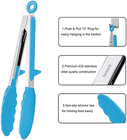 4 Pack Silicone Kitchen Cooking Tongs Set, Stainless Steel Nonstick Food Tong with BPA Free Silicone Tips for Serving Pasta Spaghetti Steak Pie Pizza Salad Vegetable Fruit Grilling BBQ Buffet 9" & 12"