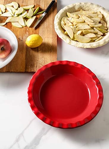 LE TAUCI Ceramic Pie Pans for Baking, 9 Inch, 36 OZ, Set of 2, Red