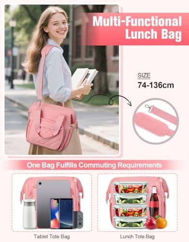ISEYOU Large Lunch Bag for Men & Women, 20L Insulated Cooler Bag with Wide Opening, Leak-Proof & Multi-Pocket Leather Lunch Box, Adjustable Strap Lunch Tote Bags for Work, Office, Picnic and Camping