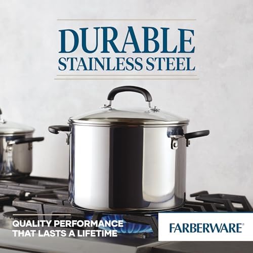 Farberware Brilliance Stainless Steel Stock Pot with Lid, 8 Quart