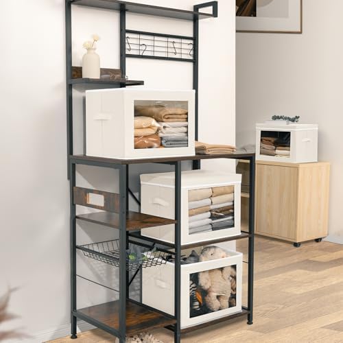 Homsorout Storage Bins with Lids, 4 Pack Large Storage Cubes with Window, Closet Bins with Lids & Handles, Fabric Box for Organizing Clothes, Towels, Books, Beige