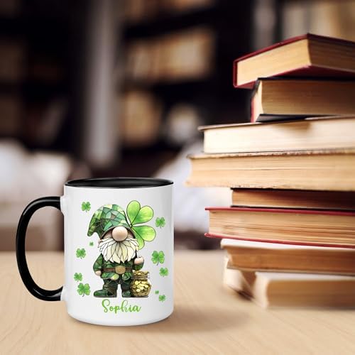 Hyturtle Personalized Gnome Mug - Cute Gnome Gift For Women - Lucky Gift For Gnome Lover - Gnome St. Patricks Day Decorations - Gnome Gifts - Custom Name Coffee Cup Ceramic Mug 11oz 15oz