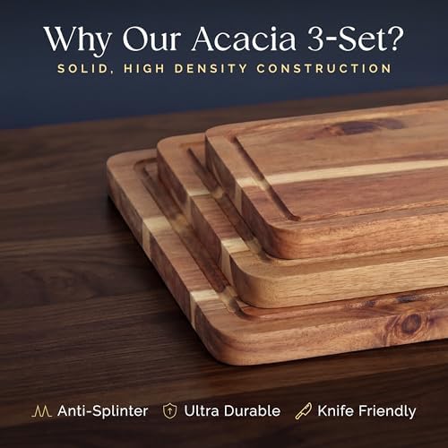 Deer & Oak Non Toxic 3-Piece Acacia Cutting Board Set with Stand - 5 pack