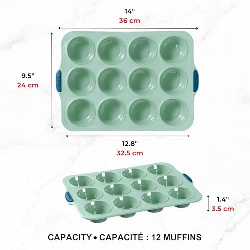 Starfrit 12-Cup Silicone Muffin Pan, Metal Frame, BPA-Free, Green