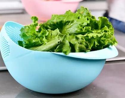 JohnXin Kitchen Colander Bowl Combo Strainer for Rice, Pasta, Vegetables, Fruits (Blue, 8x7x5 inches, Plastic)
