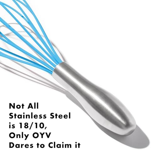 OYV 10-Inch Blue Silicone Whisk, Non-Scratch, 18/10 Stainless Steel Handle