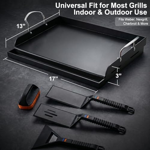 Cast Iron Griddle for Gas Grill with 5-Piece Griddle Tool Kit, 17" x 13"