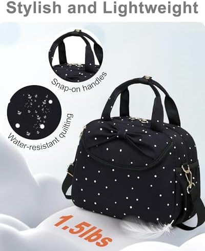 Bluboon Lunch Box for Women Cute Lunch Bag Reusable Insulated Lunch Bags Large Capacity Lunchbox Cooler for Work Picnic or Travel Gifts (Black White Dots, 10 x 7.5 x 8 inches)