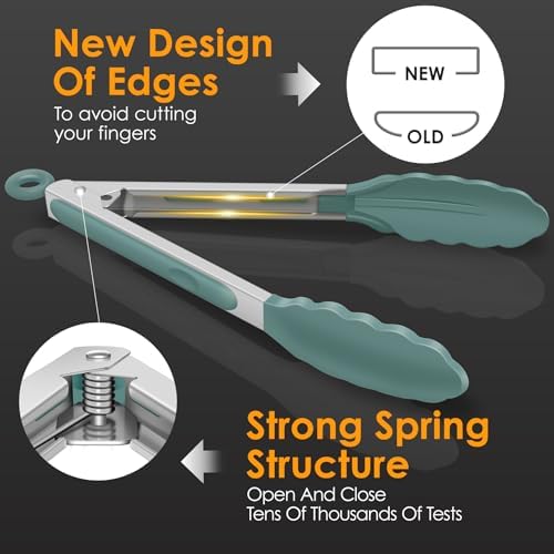 HOTEC Premium Stainless Steel Locking Kitchen Tongs with Silicon Tips, Set of 3-7", 9" and 12" (Neutral Color)