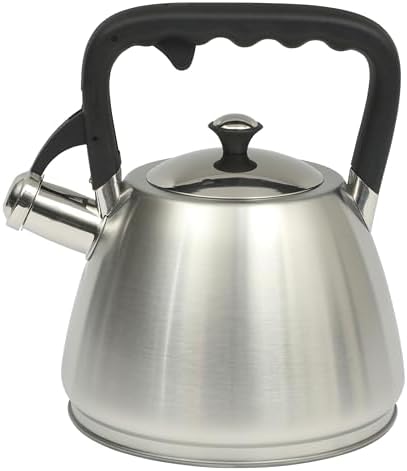 Mr. Coffee Armidale 2.5QT Whistling Tea Kettle, Large Brushed Stainless Steel Kettle for Stovetop, Durable Fast-Boil Tea Pot